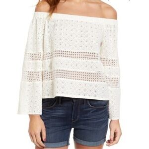 Rebecca Minkoff Coronado Off the Shoulder Cotton Lace Eyelet Top Medium